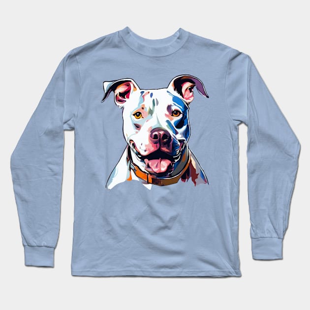 Expressionist Portrait of Pit Bull Terrier Long Sleeve T-Shirt by Doodle and Things